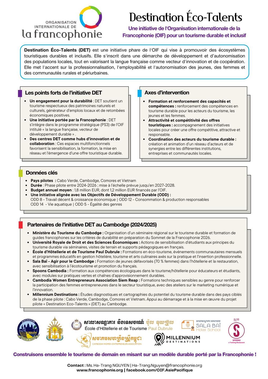 ព័ត៌មានសំខាន់ៗពីគម្រោង Destination Eco-Talents របស់អង្គការ Organisation internationale de la Francophonie